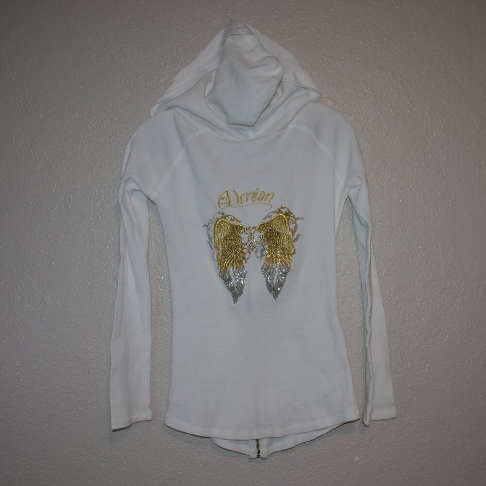 VINTAGE Y2K Dereon Long sleeve angel wings Bling Shirt Size MEDIUM  EUC …